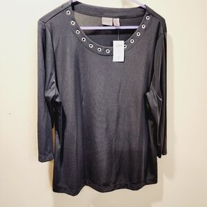 Easy Wear by CHICO'S  gray three quarter Sleeves blouse NWT size 2